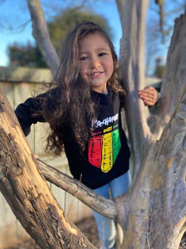 The Katchafire Kids One Love Crew is a bright design, featuring the signature red, yellow, green colours.  And you can't help but think of Love Letter... One Love Baby One Love...