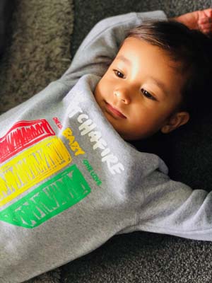 The Katchafire Kids One Love Crew is a bright design, featuring the signature red, yellow, green colours.  And you can't help but think of Love Letter... One Love Baby One Love...