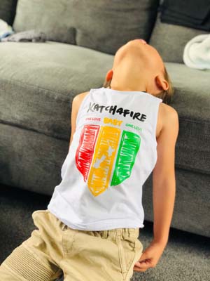 The Katchafire Kids One Love Singlet is a bright design, featuring the signature red, yellow, green colours.  And you can't help but think of Love Letter... One Love Baby One Love...